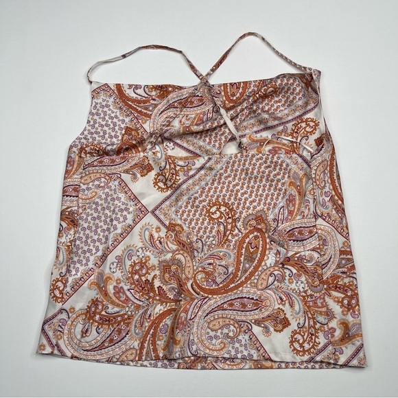 Bishop + Young Cami Tank Top Satin Drape Neck Y2K Paisley Summer Boho Geometric - Picture 6 of 14